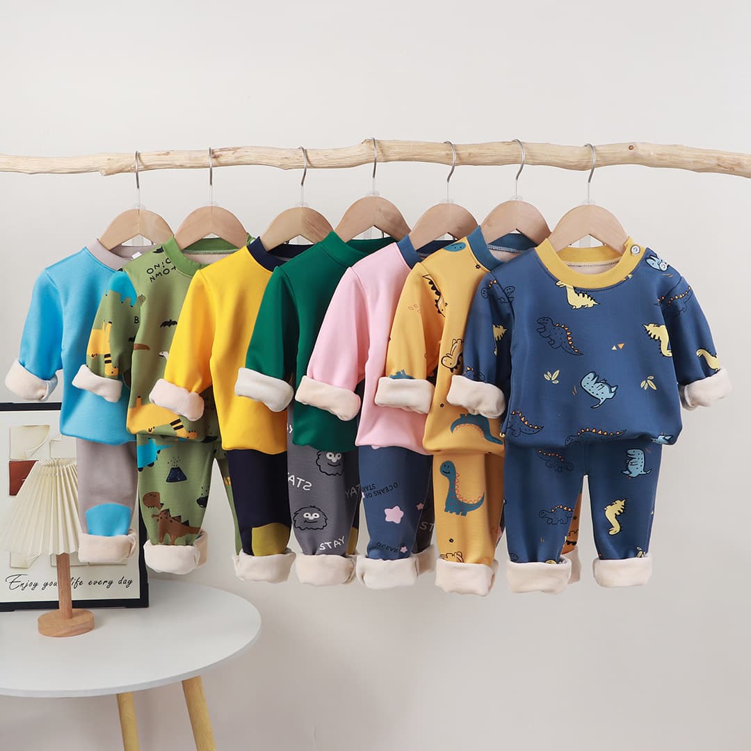 Children's Thermal Underwear Set, Fleece-Lined and Thickened, Boys' and Girls' Fleece Top and Thermal Pants, Autumn and Winter