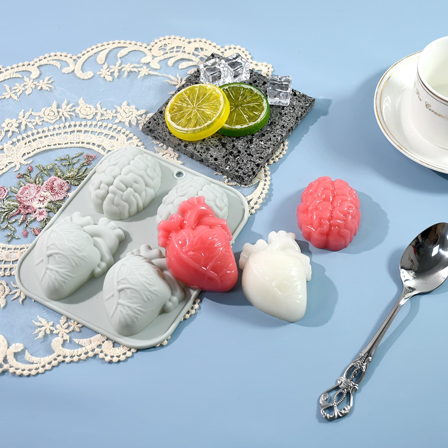 New DIY Mold - Halloween 4-Connected Heart Brain Baking Mold Halloween Decoration Cake Mold