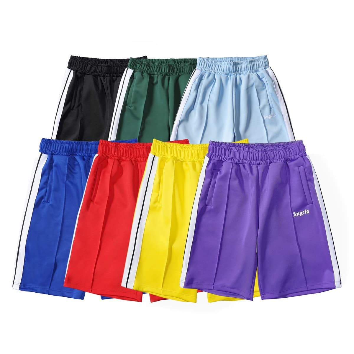 Angel's New Casual Sports Shorts for Men and Women, Breathable, Micro-Elastic, Quick-Drying, Side Webbing, Rainbow Color Trouser Waist Drawstring