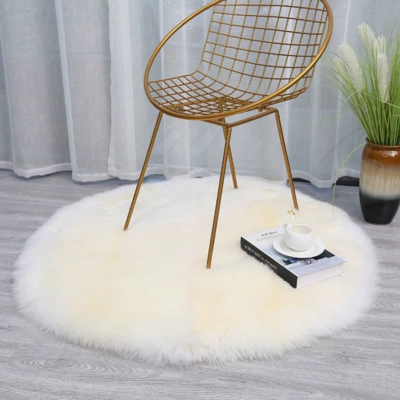 Wool Round Shaggy Bedroom Rug, Sheepskin Integrated Room Rug, Sofa Area Rug, Thickened Wool Carpet