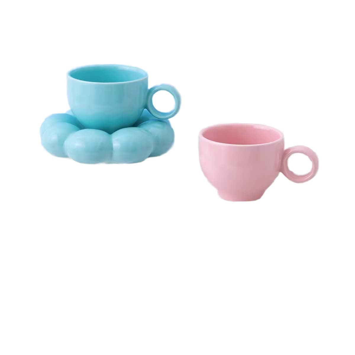 Hengfei Handmade 7oz Ceramic Cloud Mug with Sunflower Coaster and Spoon, Microwave Safe
