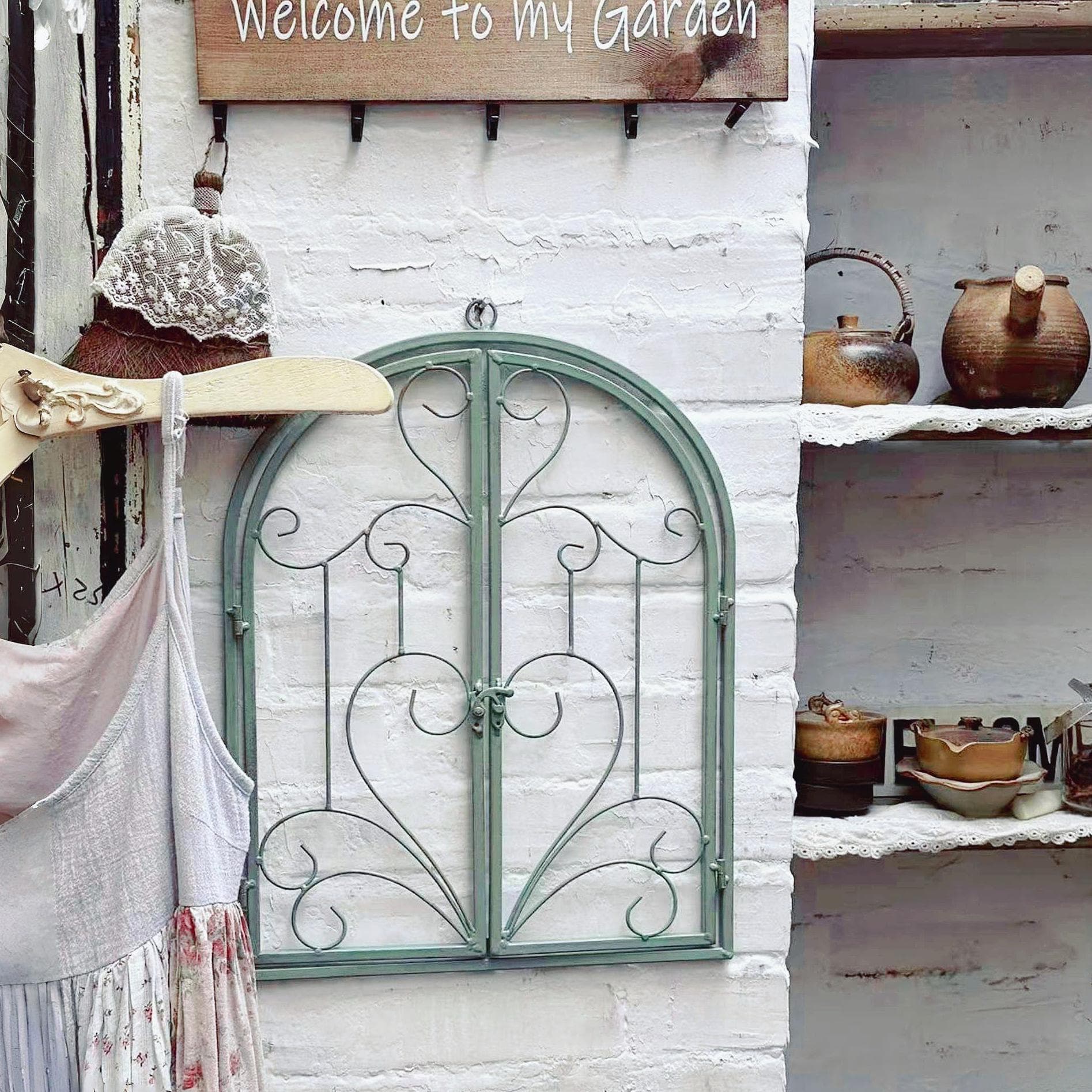 Outdoor Garden Wrought Iron Vintage Wall-Mounted Faux Window, Garden Partition, Soft Decoration for Living Room Balcony, American Style Faux Window Decor