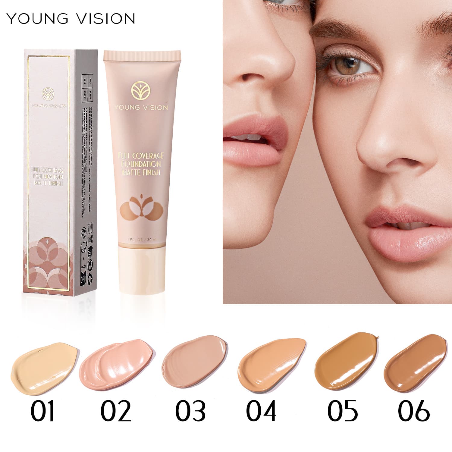 YOUNG VISION 6-Color Matte Liquid Foundation Wheat Shade Contour Foundation Cream