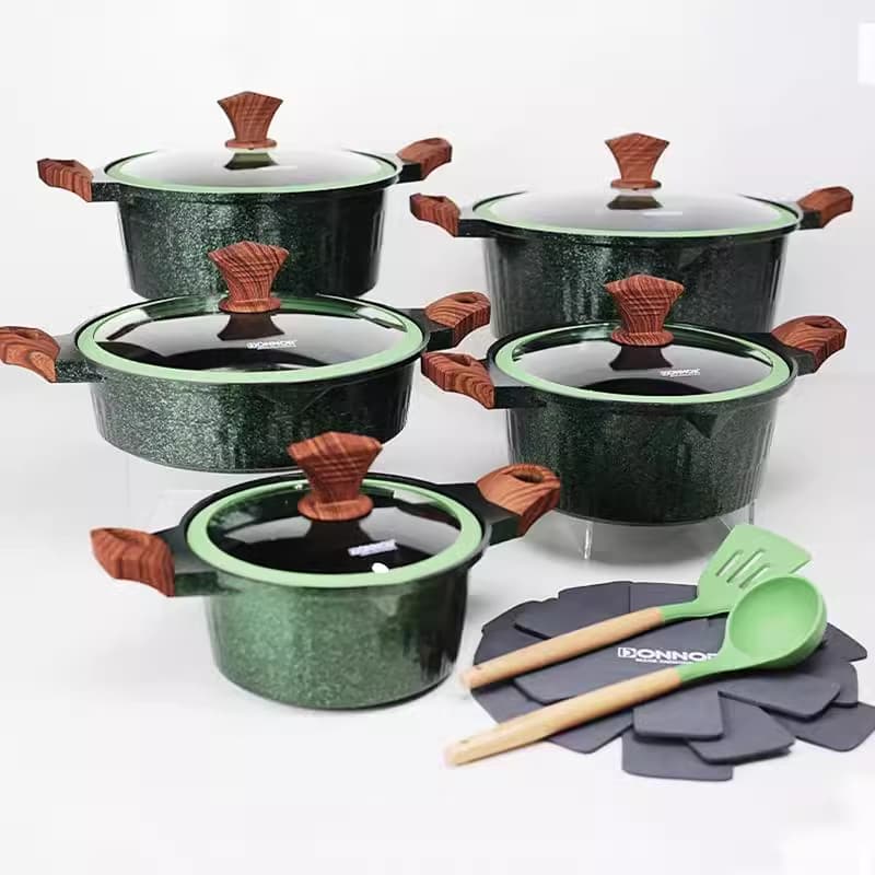 15pcs Non-Stick Cookware Set, Die-Cast Aluminum Pot with Lid, Stone-Coated Die-Cast Aluminum Cookware