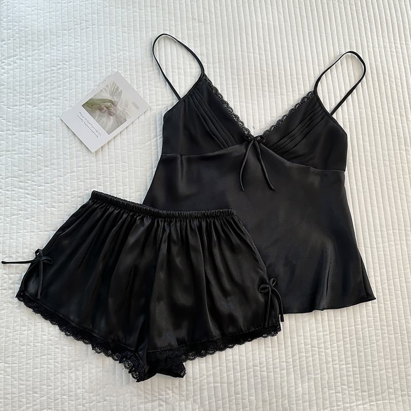 Ice Silk Pajamas for Women Summer Youthful Pure Desire Camisole Shorts Homewear Set Pink Tender Sexy Pure Desire
