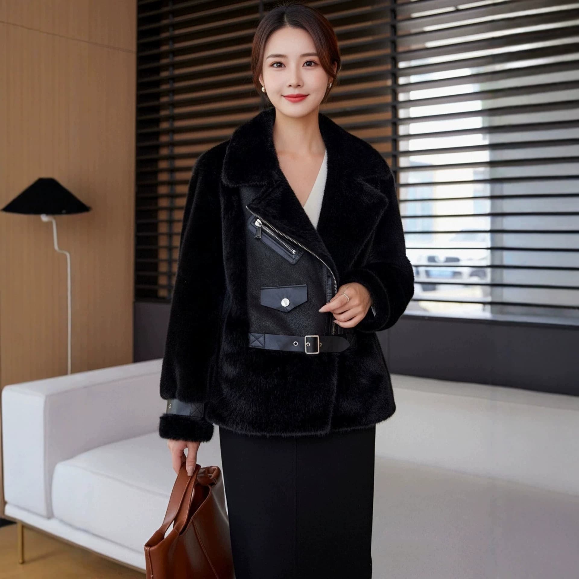 EU 2026 Fall/Winter New Mid-Length Mink Fur Patchwork Fashion Coat Young Women's Fur Outerwear