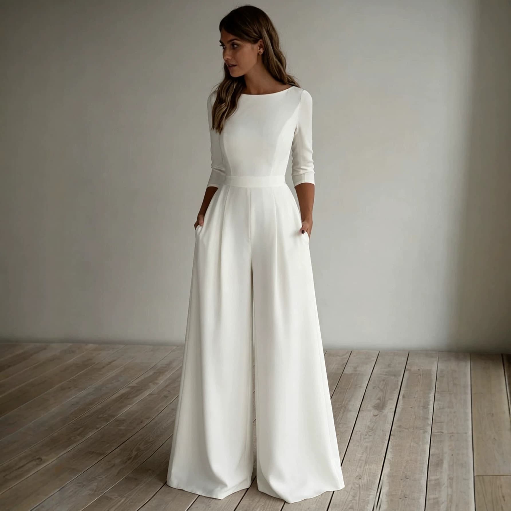 2026 New Style Jumpsuit Cross-Border Foreign Trade Wedding Dress Bridesmaid Solid Color Gown Banquet Jumpsuit Wide-Leg Pants