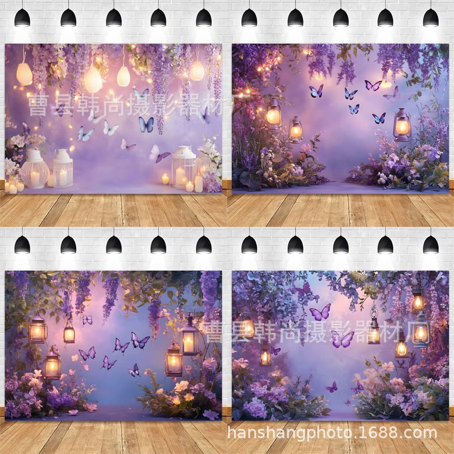 New Spring Floral Balloons Purple Butterfly Decoration Cake Baby Shower Children Portrait Photography Background Cloth Party