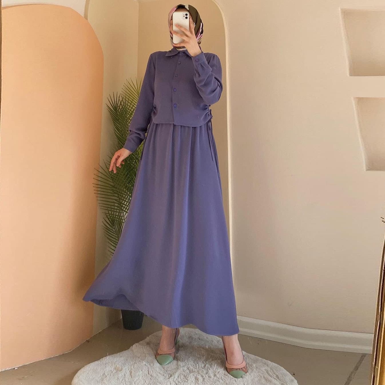Women's Skirt Set 2024 Long Sleeve Blouse Casual Dress