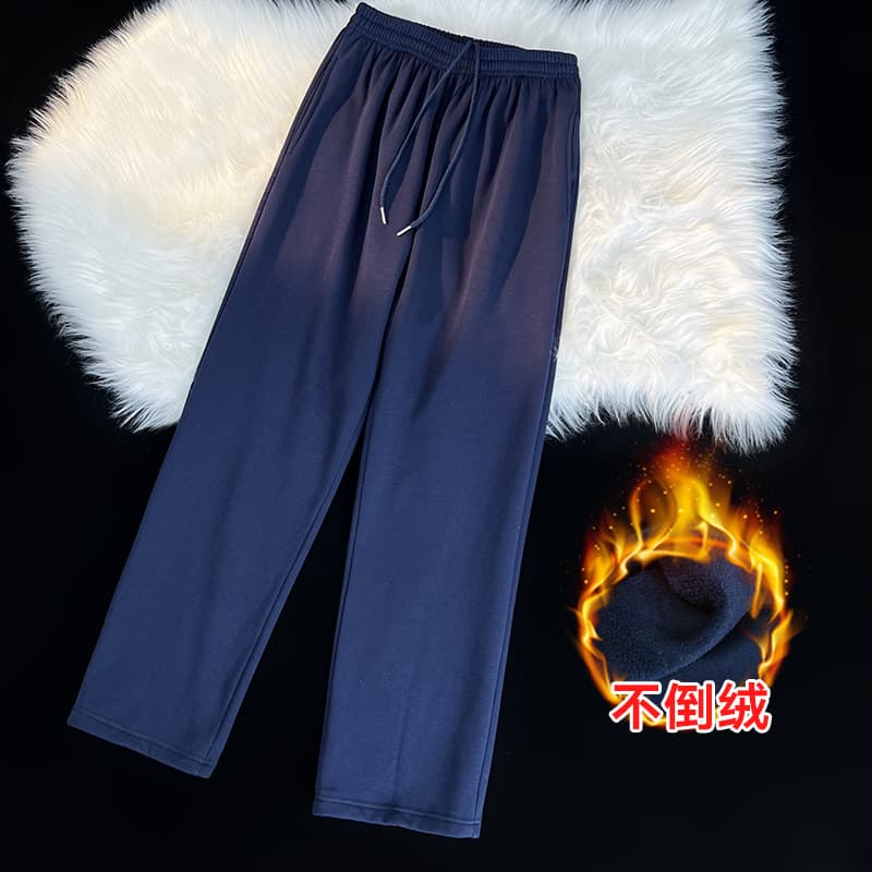 Solid Color Autumn/Winter Sweatpants for Women, Winter Straight-Leg Fleece-Lined Thick Sweatpants for Men, Loose Casual Student Uniform Pants