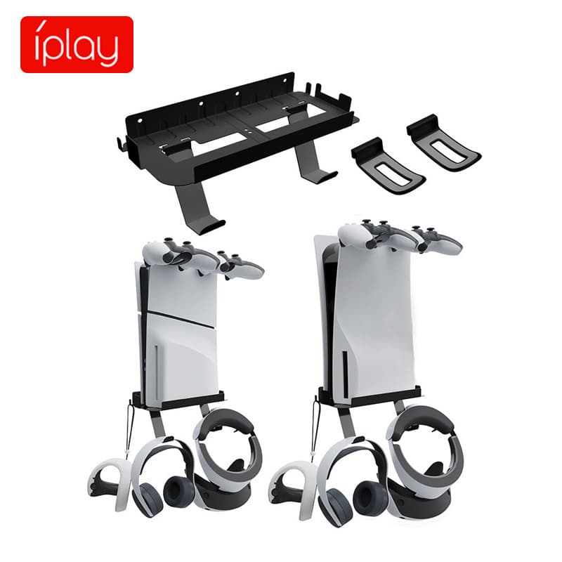 PS5 Pro/PS5 Slim Console Wall Mount P5/VR2 Wall Mount with Headset and Controller Storage Hooks