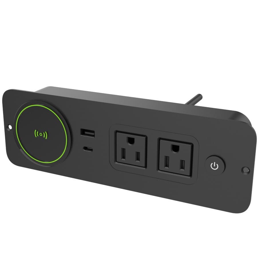 US Standard Dual Outlet UL Multi-Function Power Strip with Wireless Charging, PD and QC 18W Fast Charging for Phones, Embedded Socket