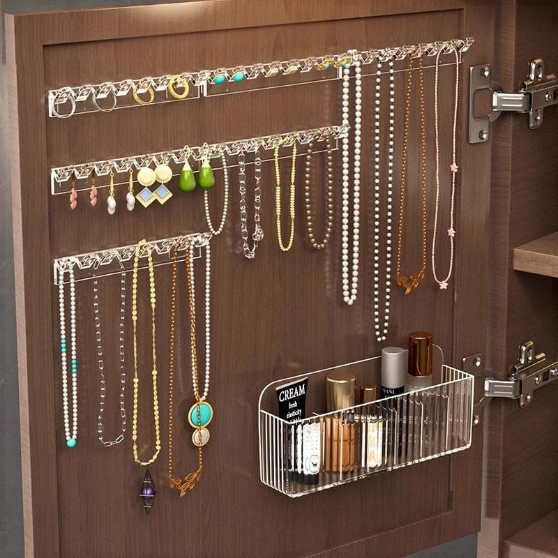 Mirror Cabinet Necklace Storage Rack Bathroom Ring Earring Wall Hook Bathroom Jewelry Display Stand Mirror Cabinet Necklace