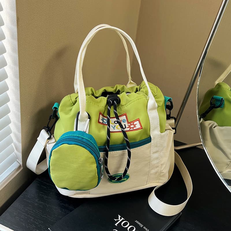 New nylon handbag casual drawstring shoulder crossbody bag outdoor sports travel bucket bag cloth bag women's bag
