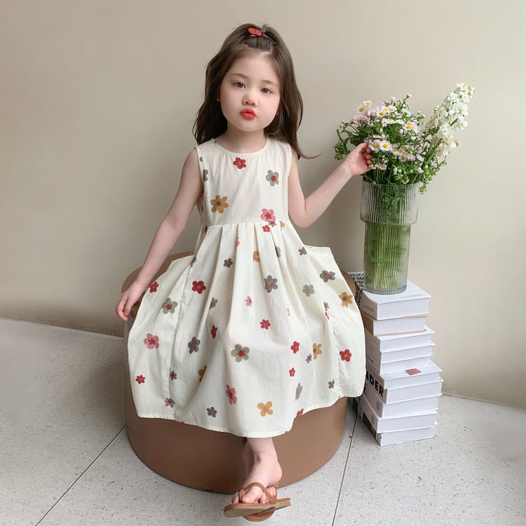 Girls Dress Summer 2026 New Children's Baby Thin Summer Cotton Floral Embroidered Princess Dress