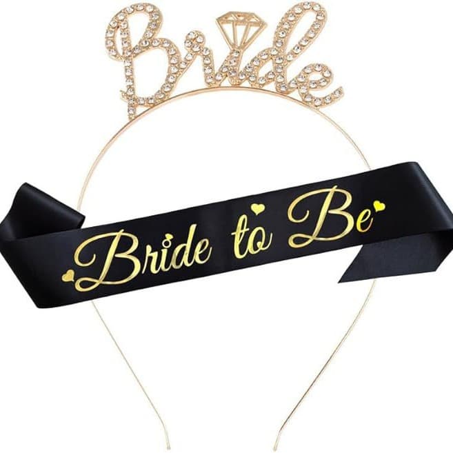 Bride To Be Bridal Bachelorette Party Belt Headband Set Diamond Headband Black Bridal Shower Decor