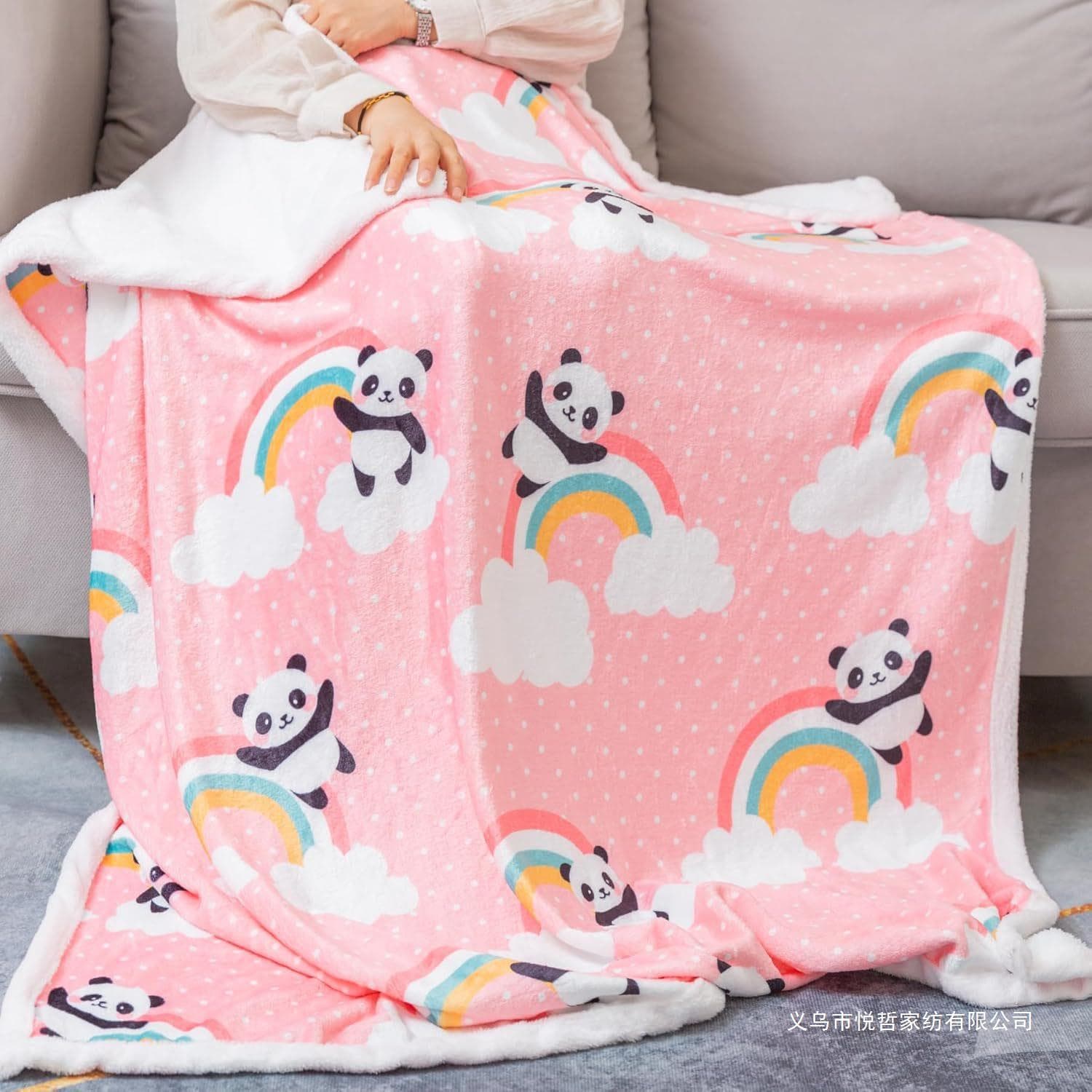 Pink Rainbow Panda Blanket Pandas Throw for Girls Cute Panda