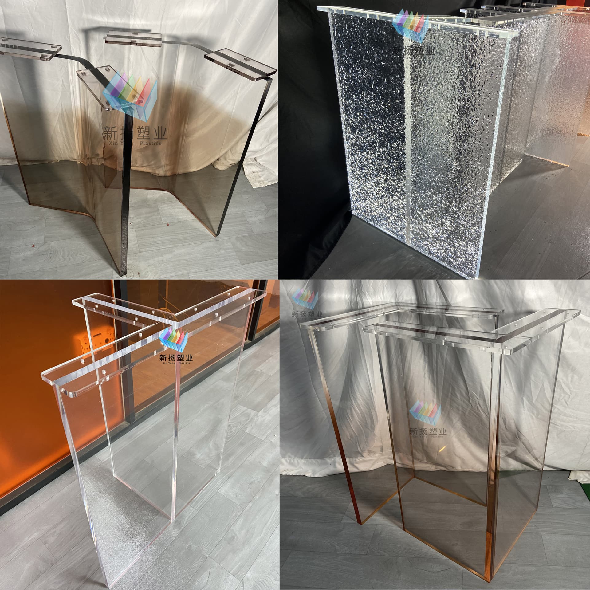 Transparent Acrylic Water Ripple Floating Table Leg Stone Ice Crack Glacier Round Rod Arc Hidden Support Casters