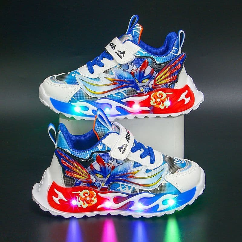 Wholesale LED Children's Sports Shoes 2025 Autumn New Style Leather Upper Breathable Shoes Little Boys Soft-Soled Running Shoes