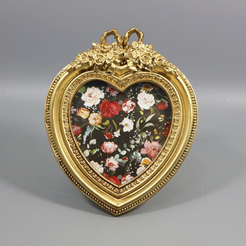 European Style Bow Heart-Shaped Photo Frame Desktop Display High-End Wall Hanging Decoration Photography Prop Flower Picture Frame Wholesale
