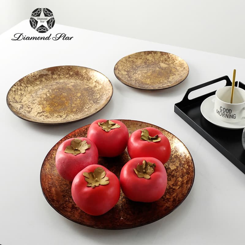 Diamond star gold leaf fruit plate light luxury modern living room coffee table glass fruit plate personalized creative soft decoration handicraft