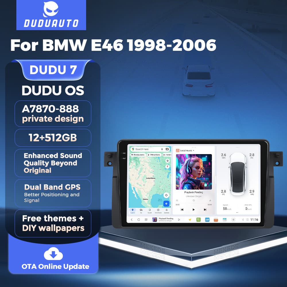 DUDUAUTO Android Large Screen Car Navigation for BMW E46 M3 98-06 with Bluetooth and Carplay