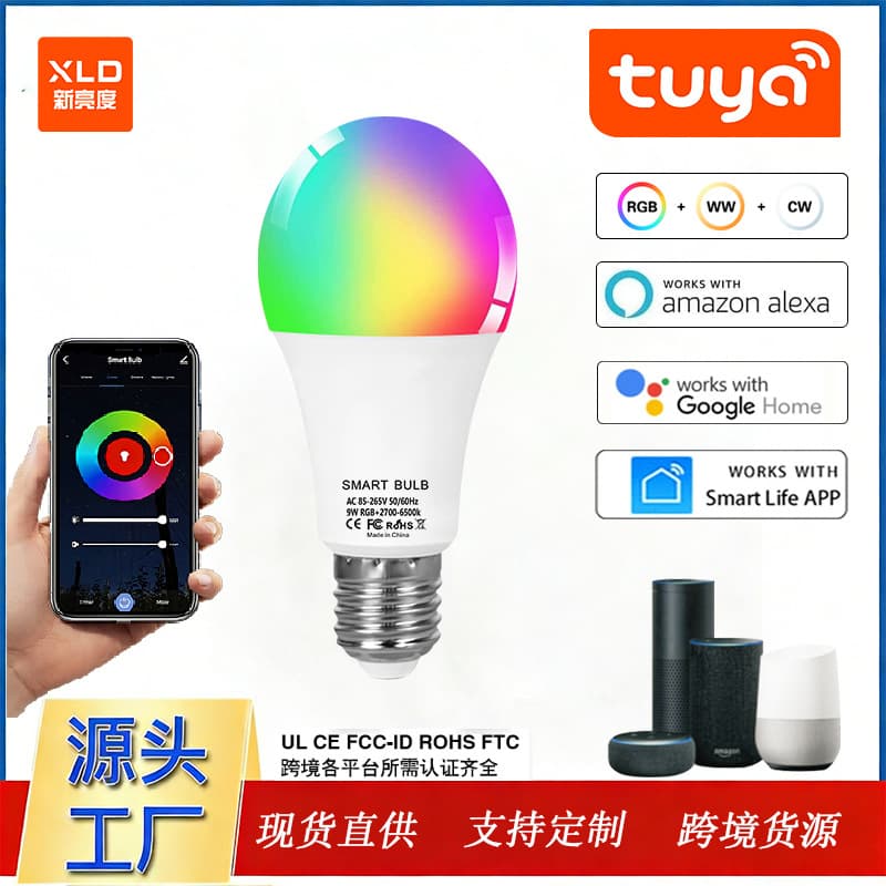 WiFi Smart Bulb Alexa Voice Control RGBCW Dimmable Color A19 Bulb Tuya Smart Life