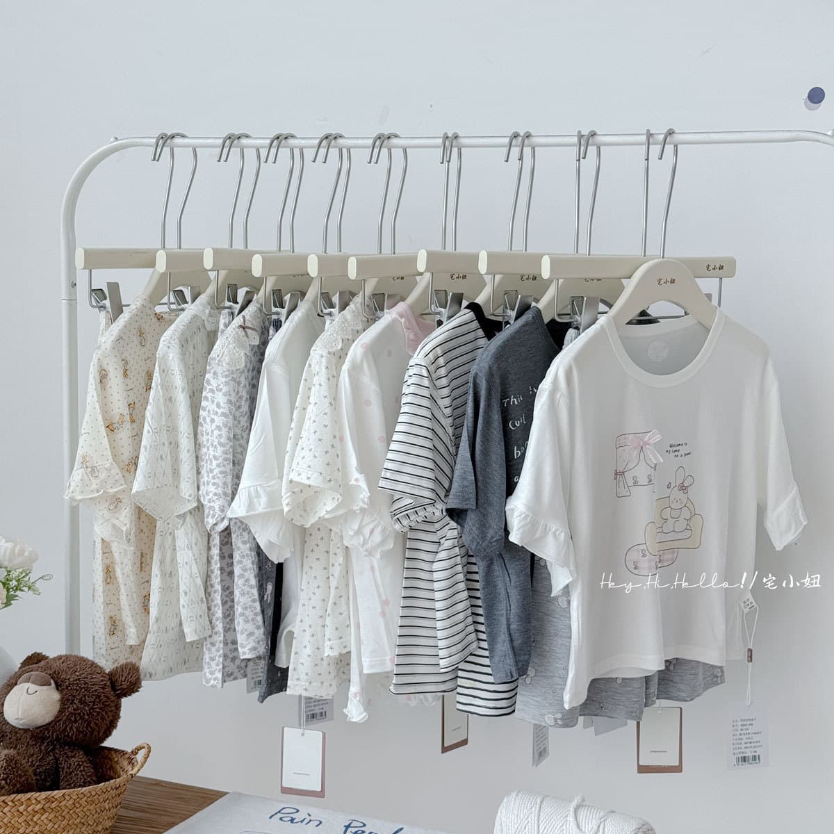 Children's Printed Short-Sleeve Homewear Set, Girls and Boys Lace Trim Round Neck, Lightweight Sleepwear for Toddlers and Kids