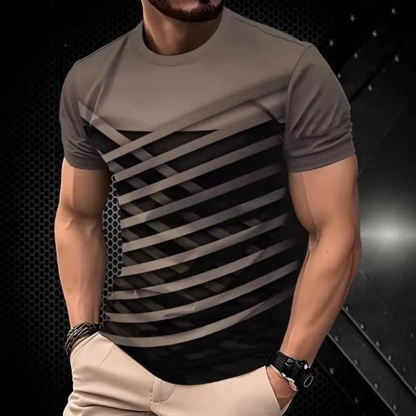 Summer Classic Men's 3D Line Print T-Shirt Short Sleeve Round Neck Top Street T-Shirt Oversized Sports Men's Clothing