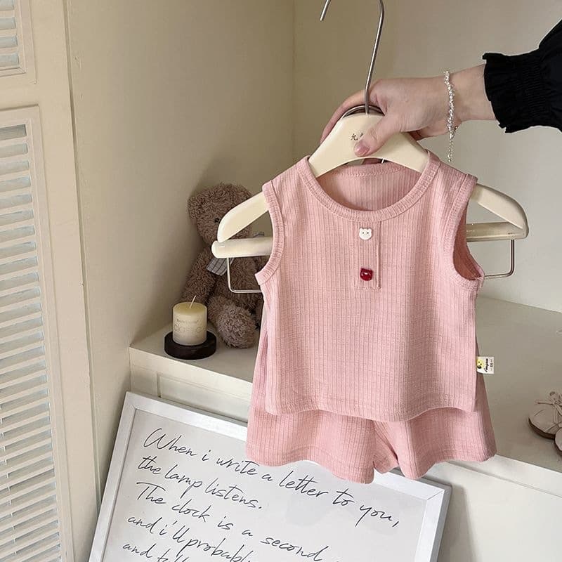 Girls 2025 Summer New Set Korean Style Boys New Baby Trendy Summer Shorts Vest Two-Piece Set Fashionable