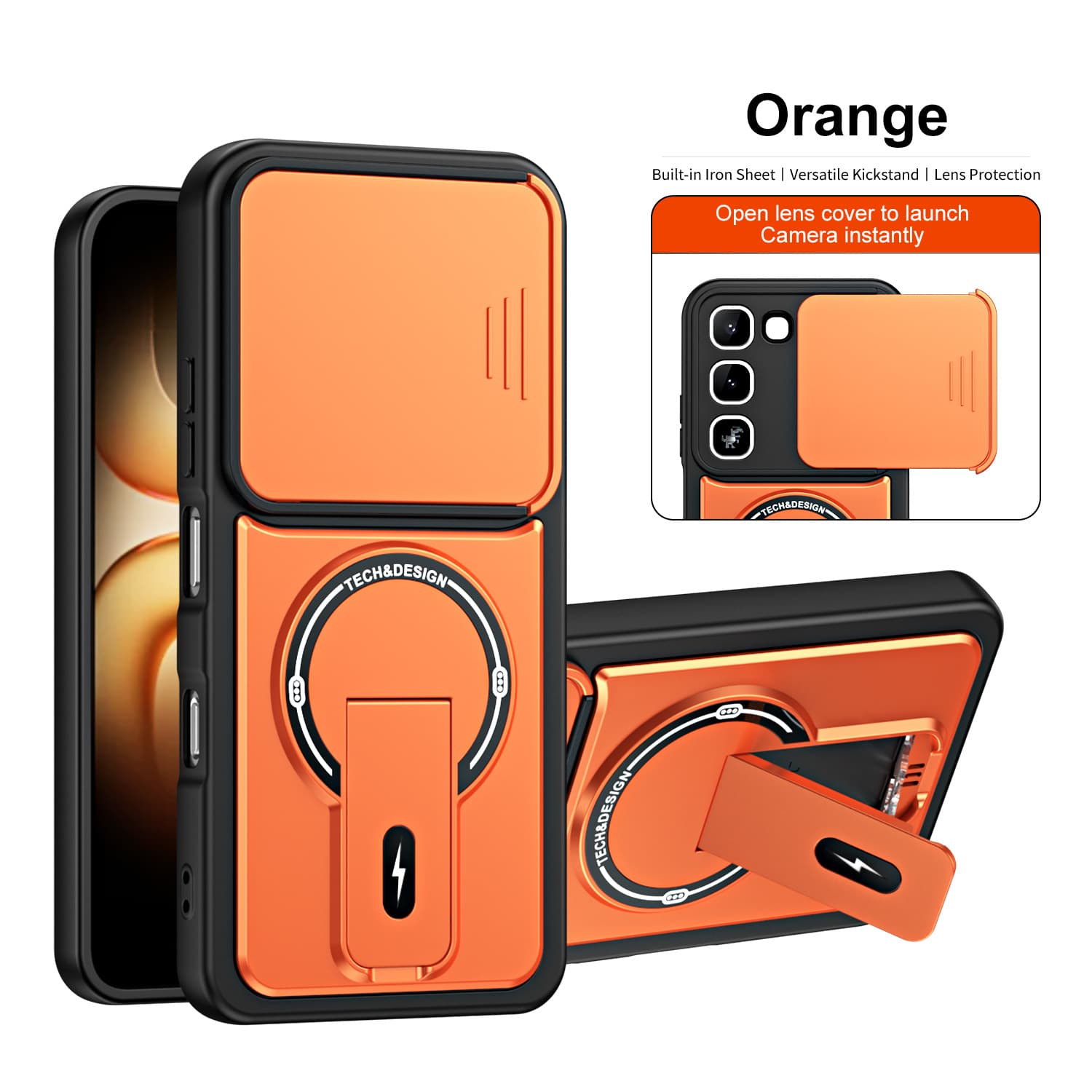 Case for Infinix HOT 70 Pro 5G, Magnetic Versatile Stand, Sliding Window, Full Coverage Lens Protection Case