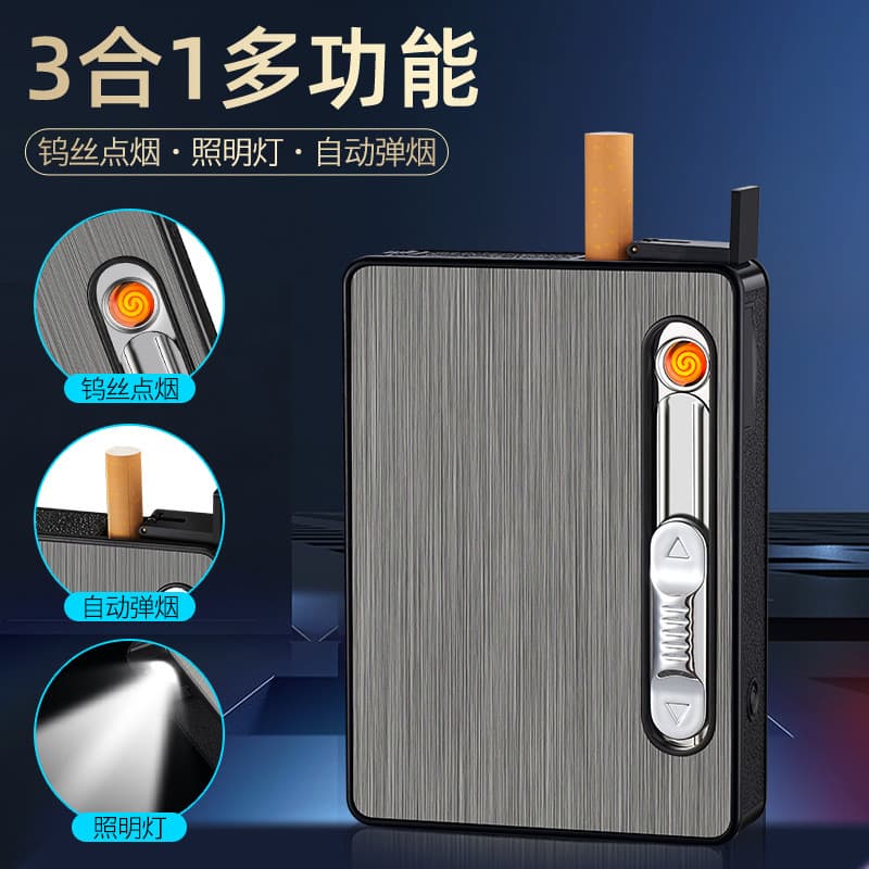 10-Pack Cigarette Case Lighter 2-in-1 with LED Light USB Rechargeable Lighter Wenzhou Factory Wholesale