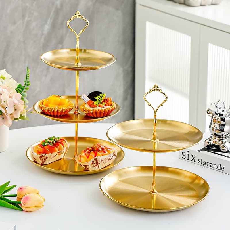 Stainless Steel Two-Layer Fruit Tray Front Desk Candy Tray Living Room Hotel Tea Snack Cake Tray Simple Style Plastic Material