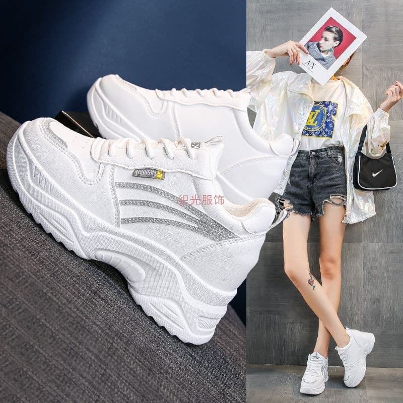 Odd Sizes Thick Sole White Sneakers for Women 2025 New Leather Upper Dad Shoes Versatile Petite Sports Casual Shoes