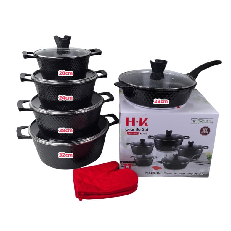 HK Small Diamond Deep Fry 12-Piece Set Die-Cast Aluminum Pot Export Marble Non-Stick Pot Soup Pot Deep Fry Pan