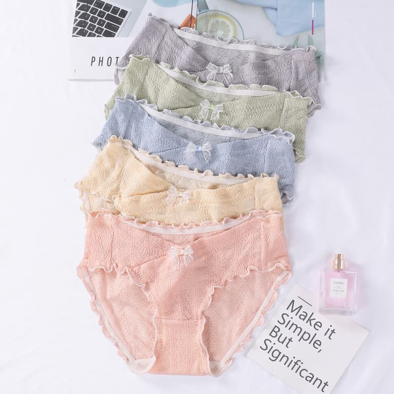 Summer Japanese Style New Maternity Underwear Low-Rise Bubble Cotton Belly Support Mid to Late Pregnancy Silk Antibacterial Briefs for Women Large Size
