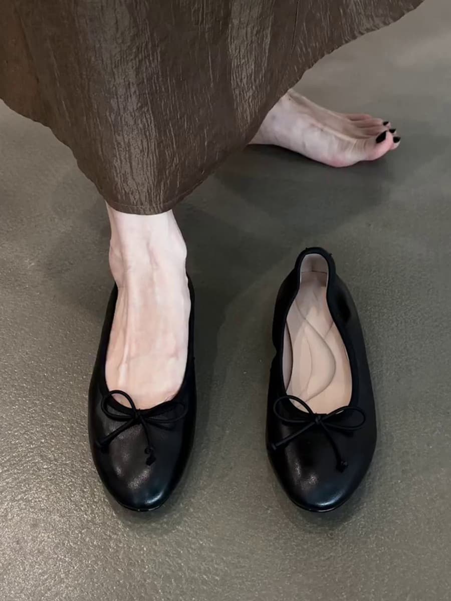 Sheepskin Edition~ Slip-on Ballet Flats with Bow, Flat Heel, Versatile Soft Sole Comfortable Round Toe Shallow Shoes