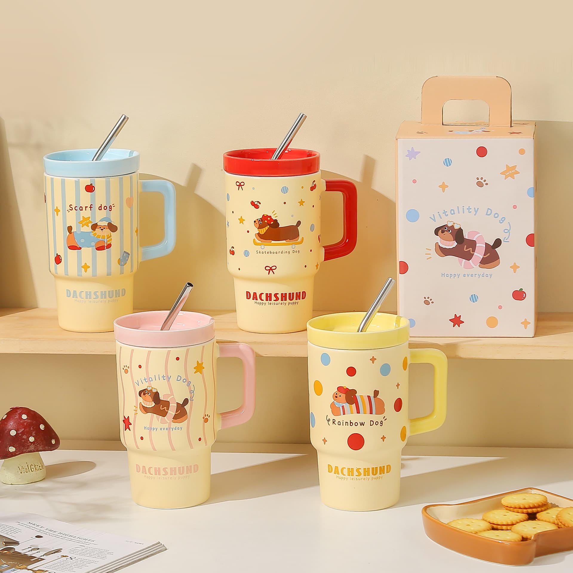 Large-capacity dachshund mug high-value ceramic cup office home breakfast milk girl cartoon water cup