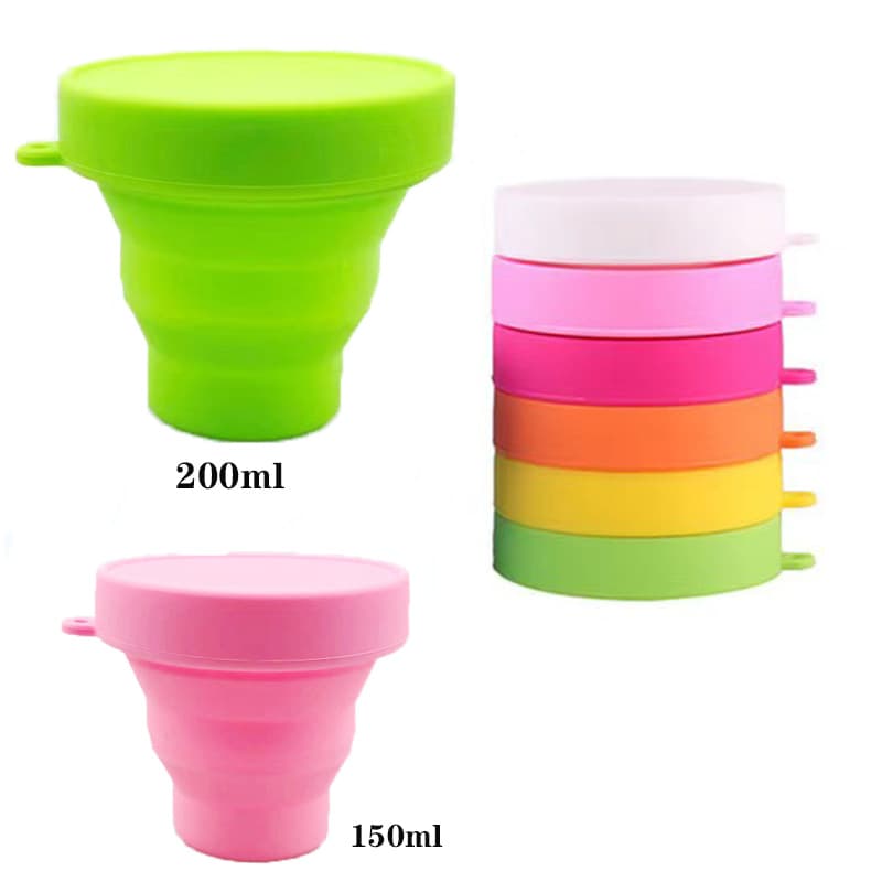 Cross-border Silicone Foldable Cup with Lid, Retractable Travel Toiletry Cup, High Temperature Resistant Portable Water Cup for Brushing Teeth