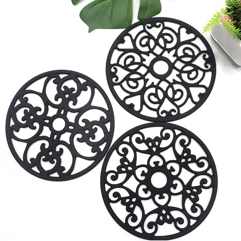 3 Piece Set Silicone Heat Resistant Mat European Patterned Cup Coaster Plate Pad round Shape Solid Color Kitchen Dining Tableware
