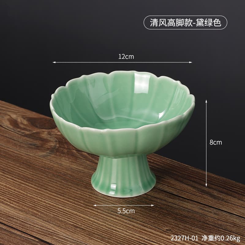 Chinese Style Six-Petal Tea Snack Tray for Stove-Boiled Tea, Ceramic Ice Crackle Pattern Fruit Pastry Nut Plate, High-Foot Tray, Ceramic Plate