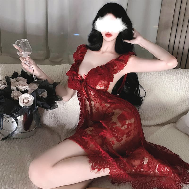 Sheer Temptation Plus Size Sexy Lace Sleepwear Lingerie Bedroom Tease No-Removal Passion Sleepwear Set