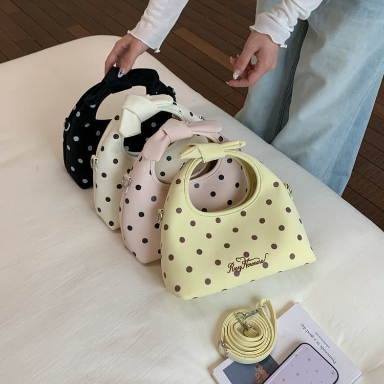 Fashionable Handbag for Women New Bow Handbag Polka Dot Girl Shoulder Bag Commuter Casual Crossbody Bag