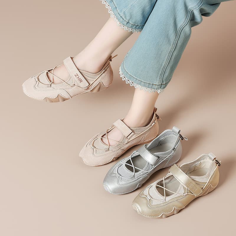 Zhr Mary Jane Women's Shoes 2025 Summer New Soft-Soled Sports Shoes Cut Out Flats Shoes Casual Women's Shoes