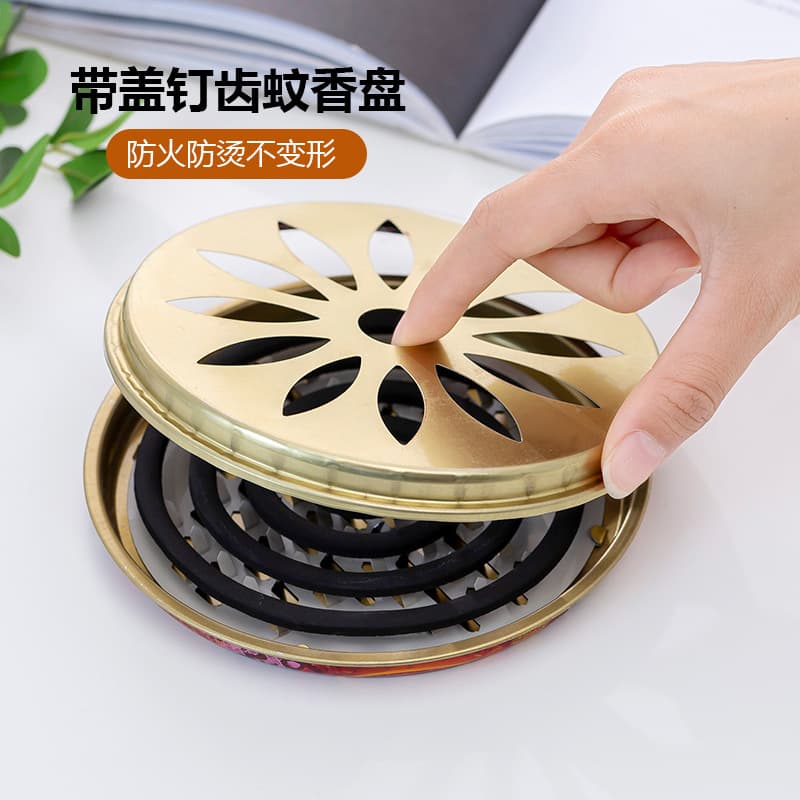 Fireproof Mosquito Coil Holder with Lid, Portable Windproof Nail-Toothed Coil Tray, Ash Catcher Box