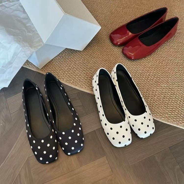 Soft Leather Version~Polka Dot Flats for Women with Square Toe and Shallow Mouth, 2026 Spring New Versatile Mary Jane Ballet Flats