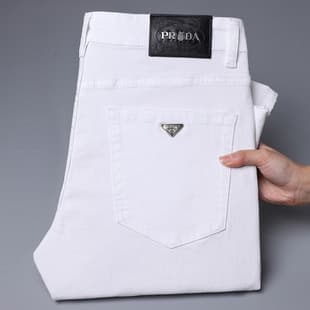 Spring/Summer Guangzhou Xintang Men's Jeans Korean Style Stretch Slim Fit Cross-Border European Brand Cotton Stretch Black and White