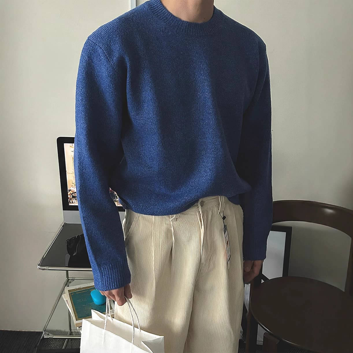 European Import Core-Spun Knit Sweater Men's Mock Neck Slim Fit Long Sleeve Thin Soft Wool Base Layer Top