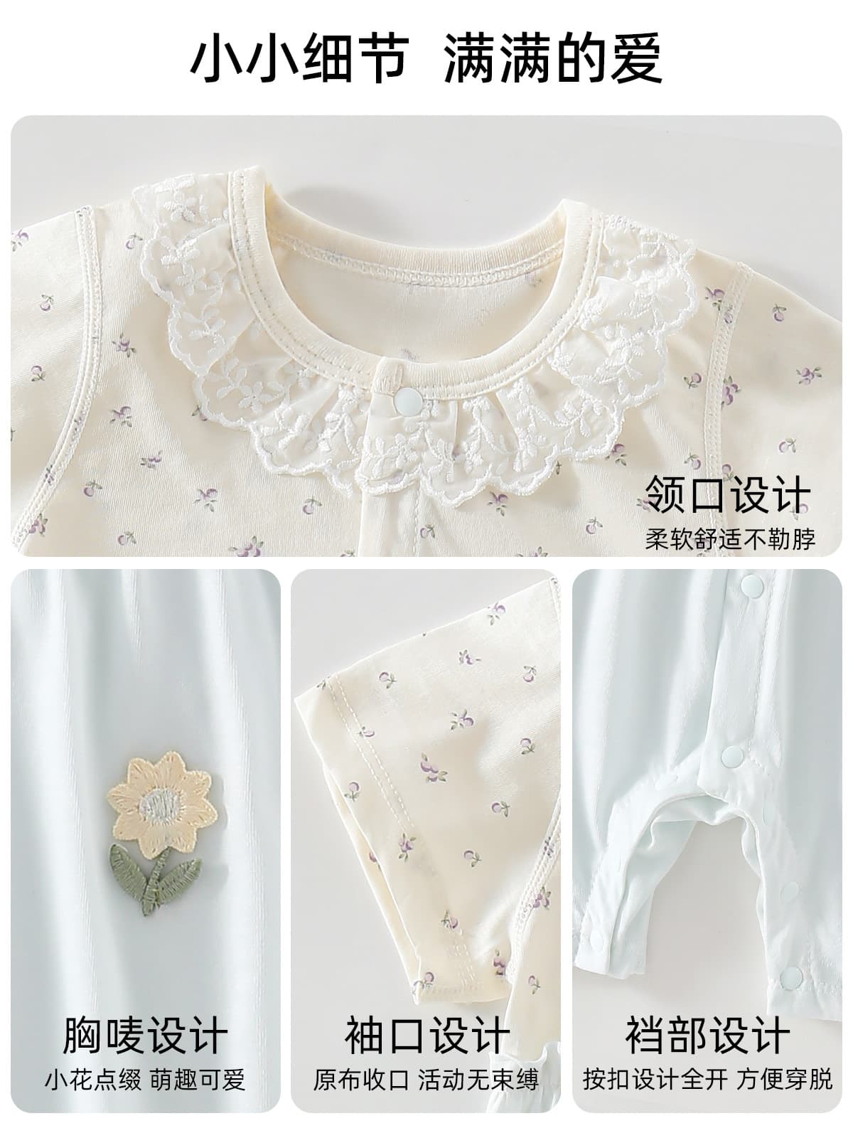 Baby Summer Thin Cotton Romper Cute Floral Short Sleeve Bodysuit for Girls