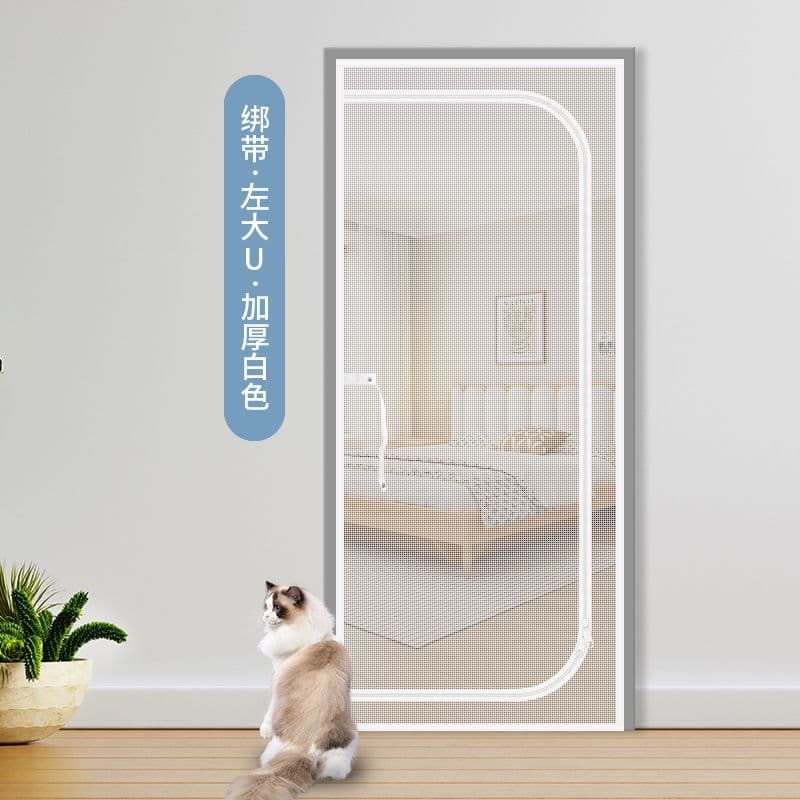 Zippered Cat-Proof Door Curtain Screen Door Pet Dog Mosquito Fly Dust Proof Nail-Made Cat Barrier Ventilation Allowed